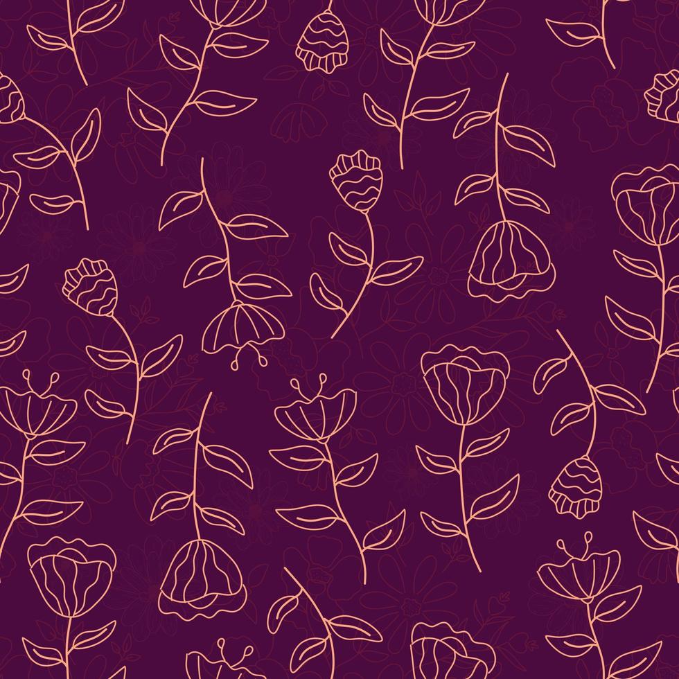 Vector flower line seamless pattern. Floral print.