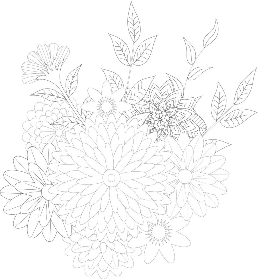 Floral and Doodle coloring pages vector