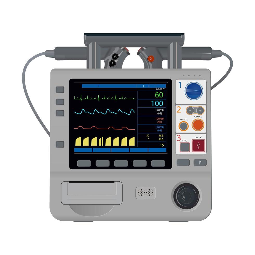 Defibrillator . Medical device. electropulse therapy of cardiac arrhythmias. AED isolated clipart on white background vector