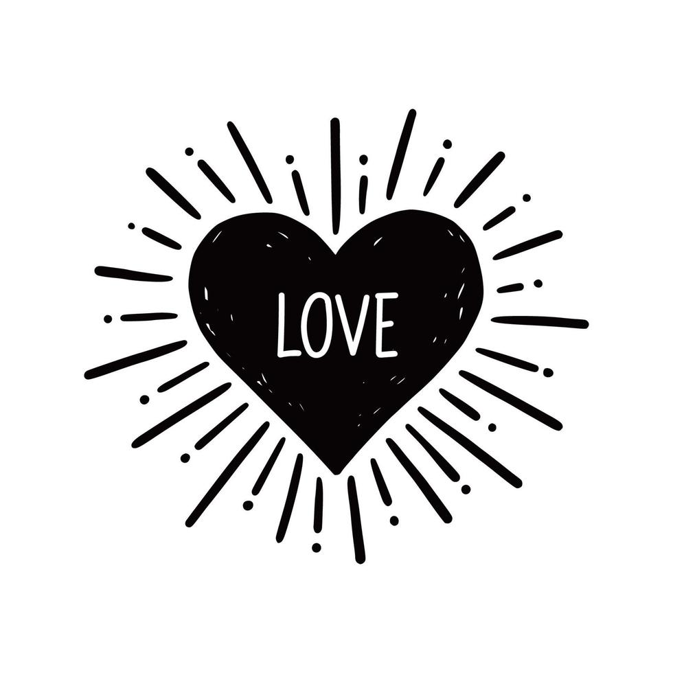 Heart with love text. Hand drawn sketch vector