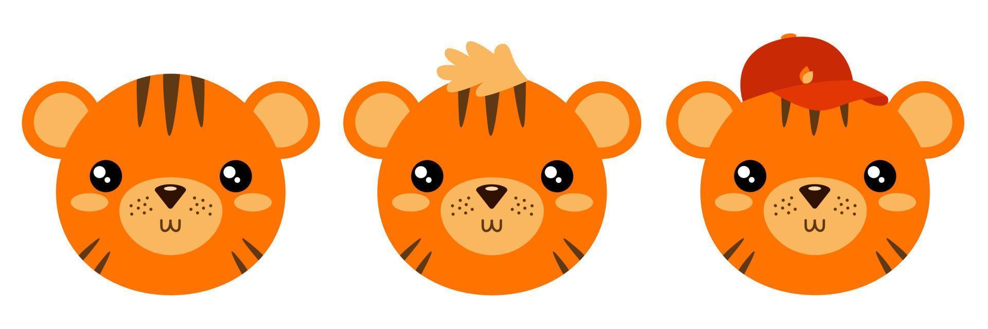 bebe tigre ilustración vectorial de la linda cara de cachorro de tigre. el concepto de impresión infantil. vector