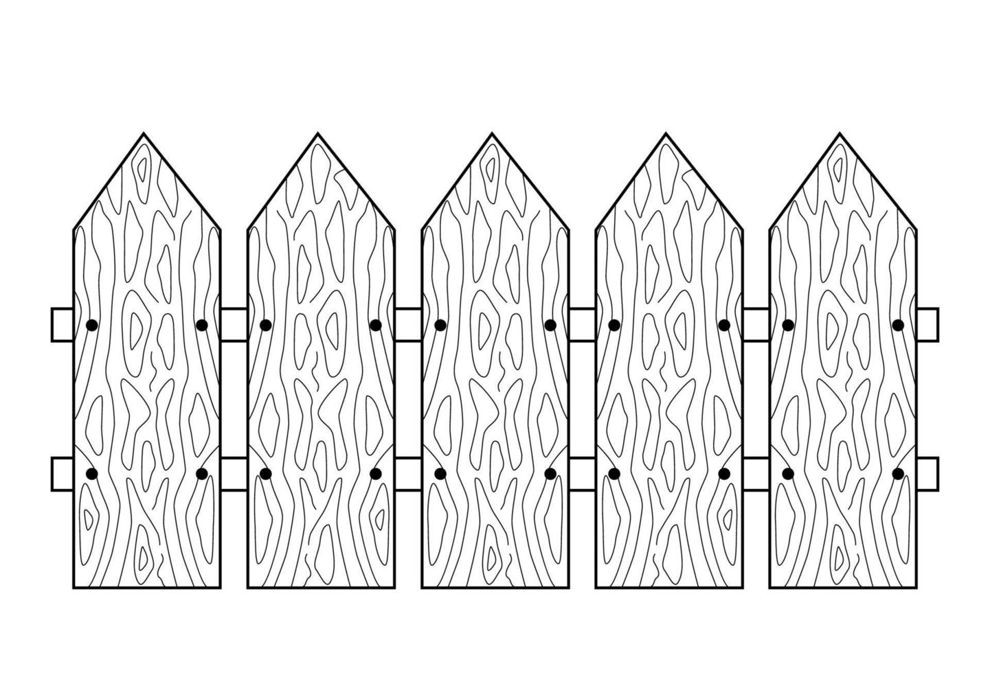 valla de madera. ilustración de vector de línea de empalizada de jardín. dibujo de textura de madera.