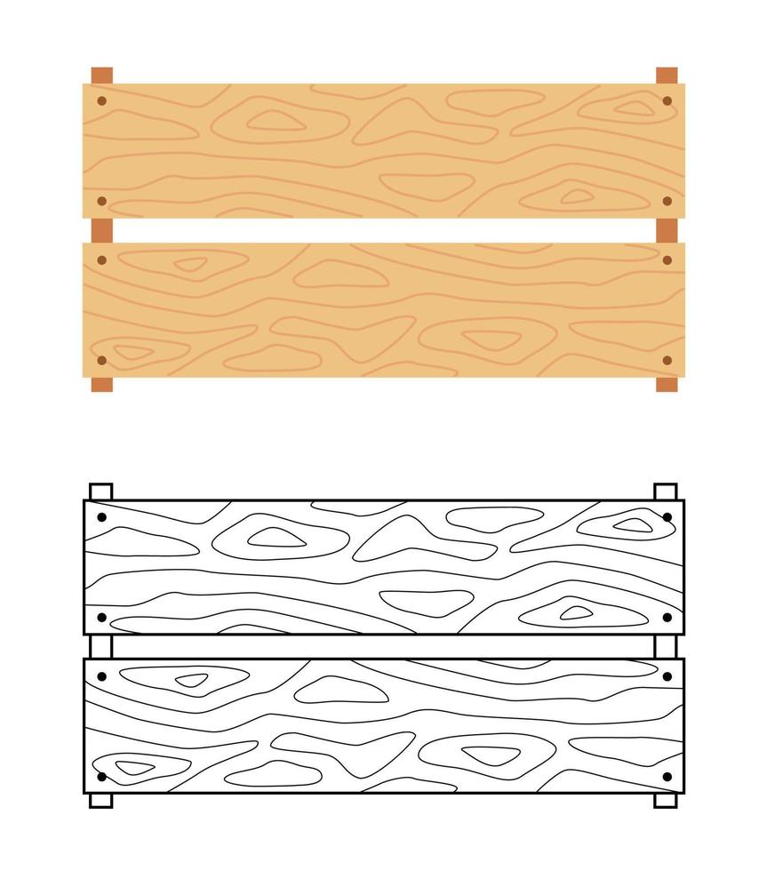 Wooden box. Container for storing vegetables and fruits. Vector illustration , coloring page.