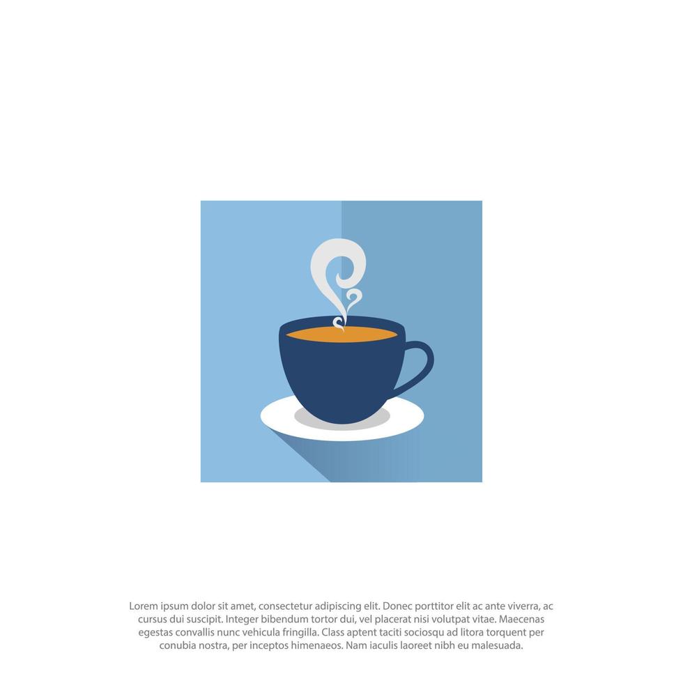 blue coffee mug or cup with steam or smoke in flat design style. Vector illustration