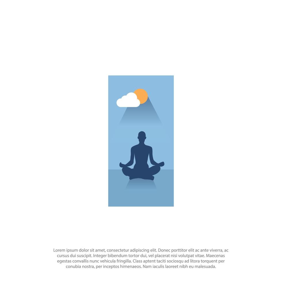Woman meditating in outdoor and with cloud and sun Concept illustration for yoga, meditation, relax, recreation, healthy lifestyle. Vector illustration in flat cartoon style