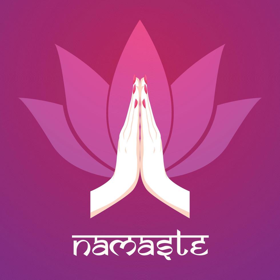 ilustración de karma representado con namaste, postura de saludo de mano de mujeres indias de namaste con ilustración de vector de flor de loto
