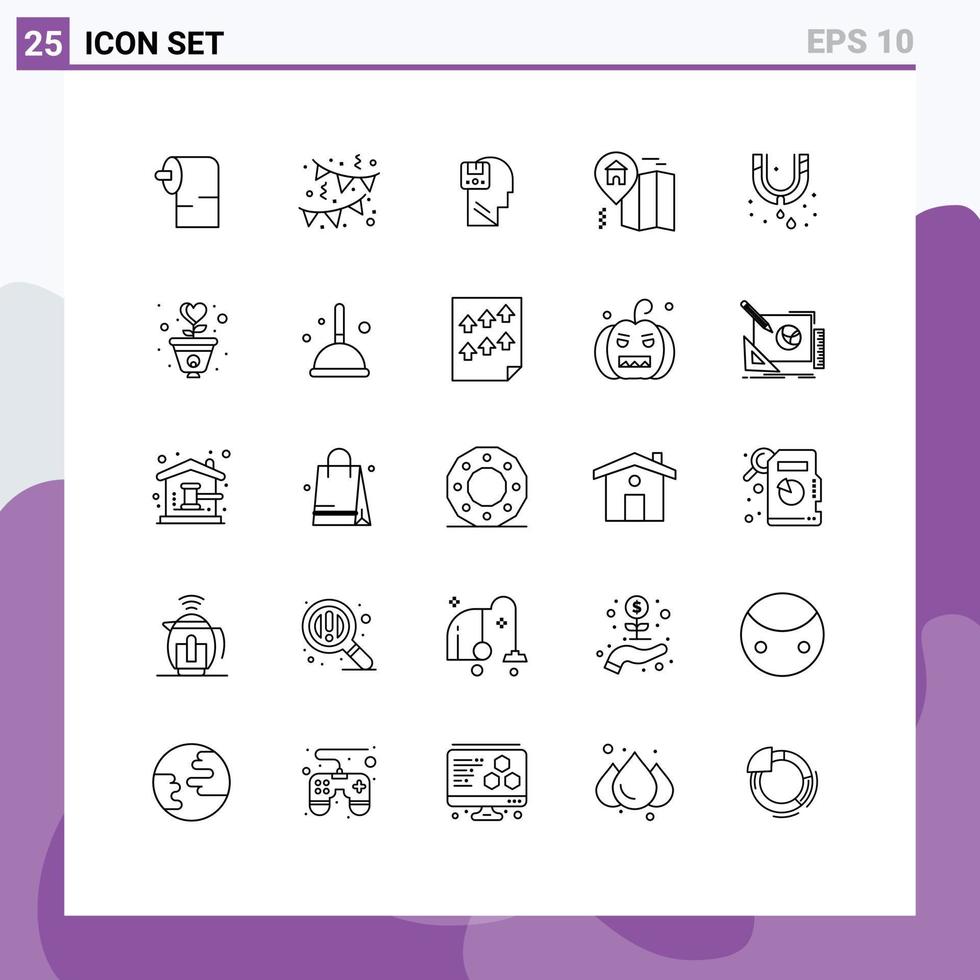 Set of 25 Modern UI Icons Symbols Signs for plumbing mechanical data leak location Editable Vector Design Elements