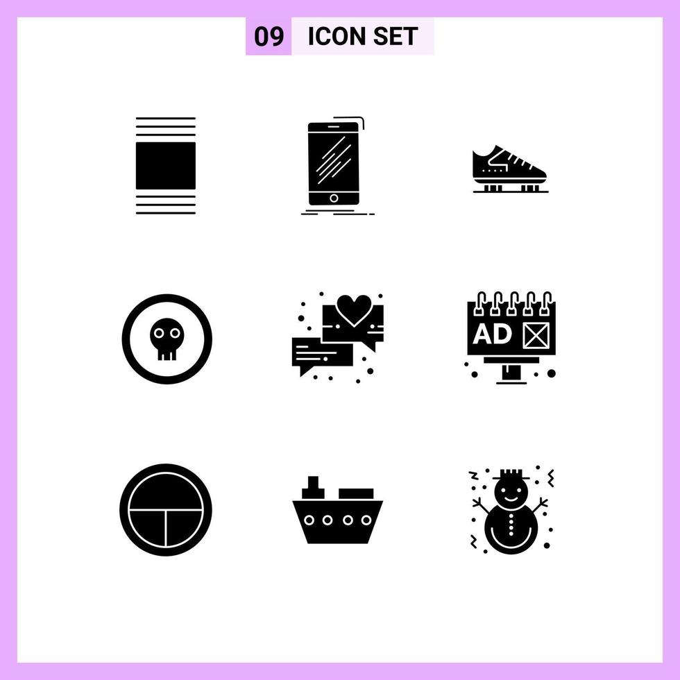 9 Solid Glyph concept for Websites Mobile and Apps pirate halloween boot dangerous skating Editable Vector Design Elements