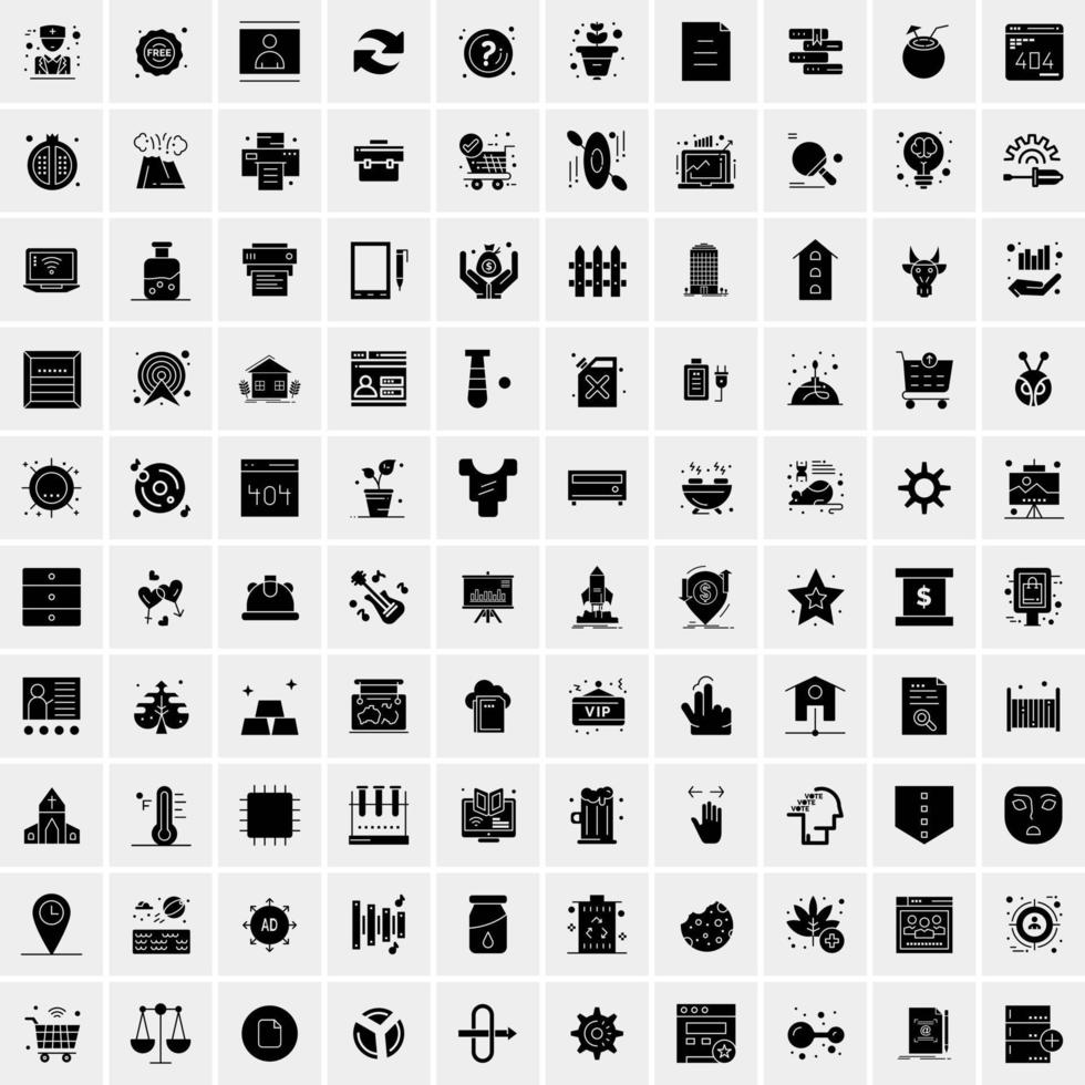 Set of 100 Business Solid Glyph icons vector