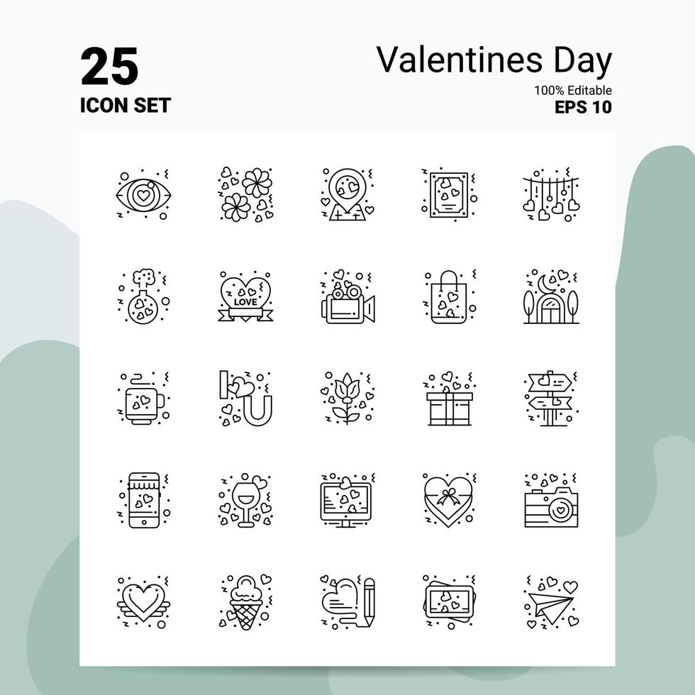 25 Valentines Day Icon Set 100 Editable EPS 10 Files Business Logo Concept Ideas Line icon design vector