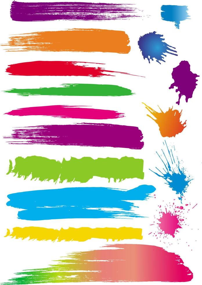 Color paint splashes and line brushes vector