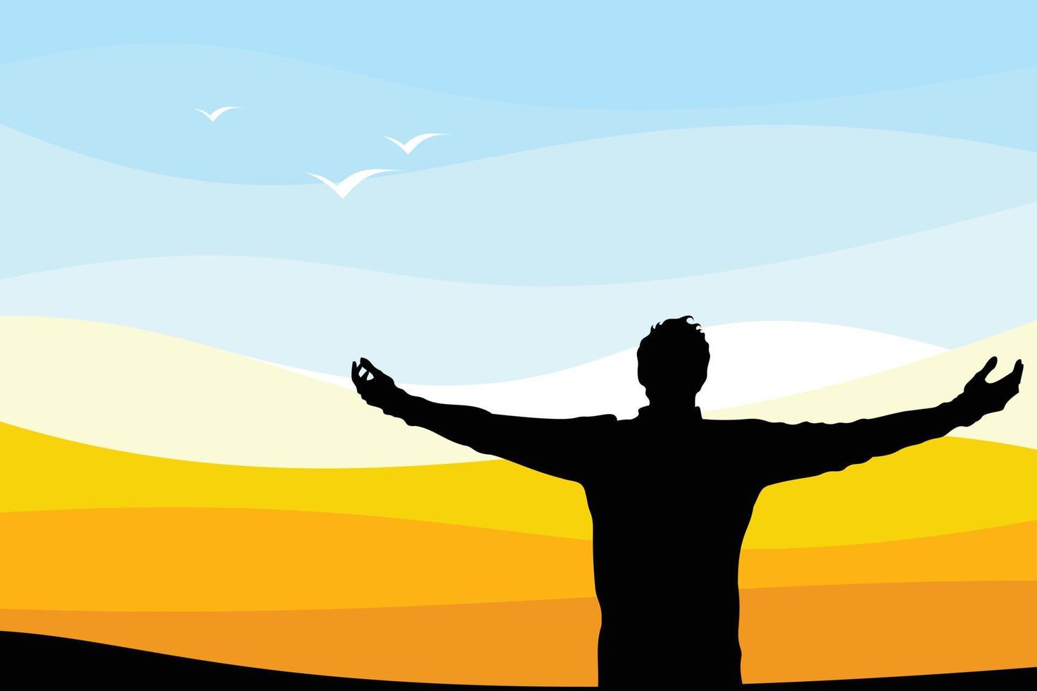 Silhouette of a man raising his hands vector