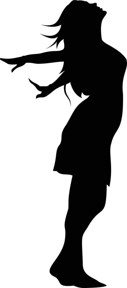 Silhouette of a girl raising her hands and holding head up vector