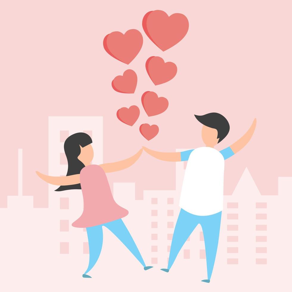 vector alegre encantadora pareja bailar juntos con amor corazón concepto rosa fondo día de san valentín banner decoración amor pareja.ilustración papel arte amor estilo amor pareja concepto para el día de san valentín