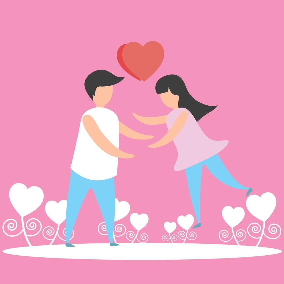 Joyful lovely couple jump to hug with love heart for valentine's day or love concept. Decoration for love design for valentine's day festival pink background. Vector illustration paper art love style.