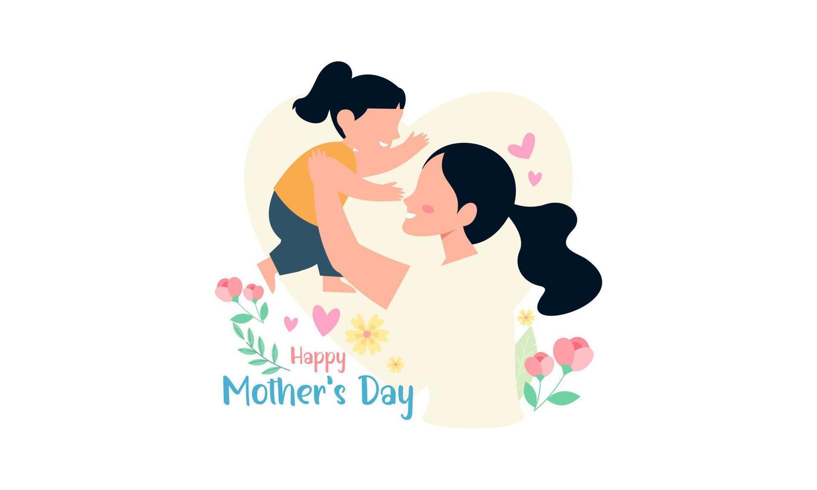Happy Mother's Day. Happy Mother and Her Child Illustration vector