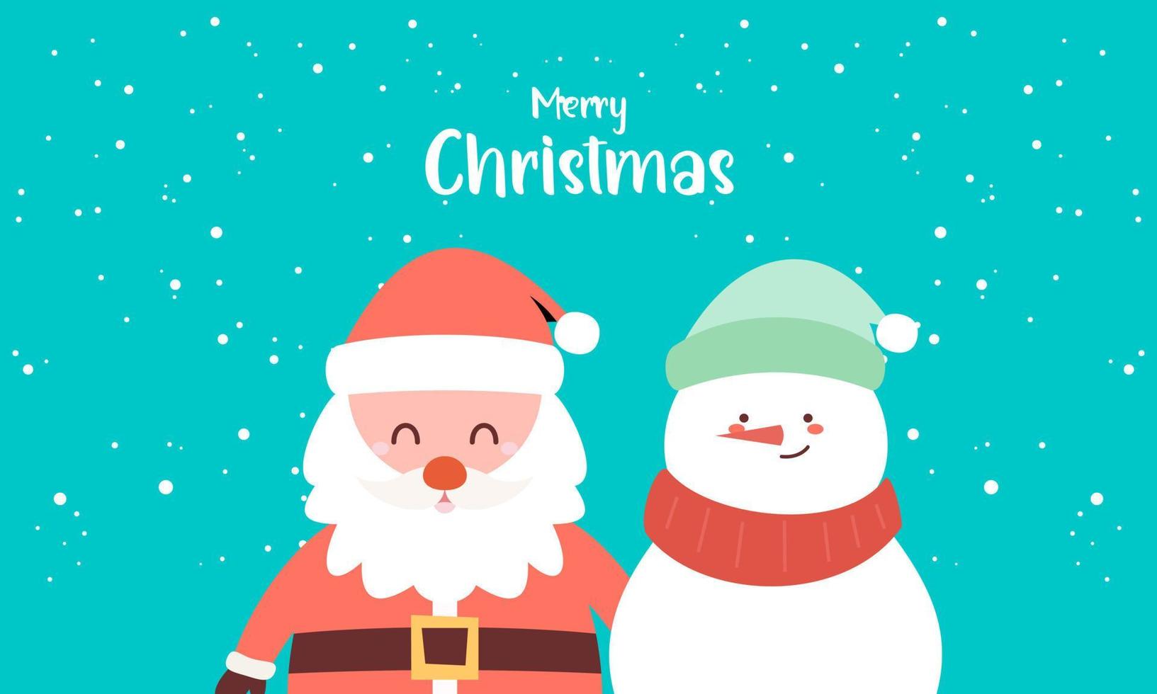 Happy Santa and Snowman Flat Background vector