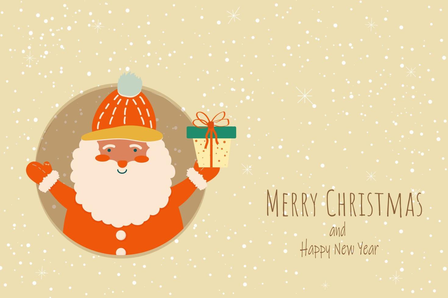 feliz navidad y feliz año nuevo tarjeta de felicitación con lindo santa claus. ilustración vectorial vector
