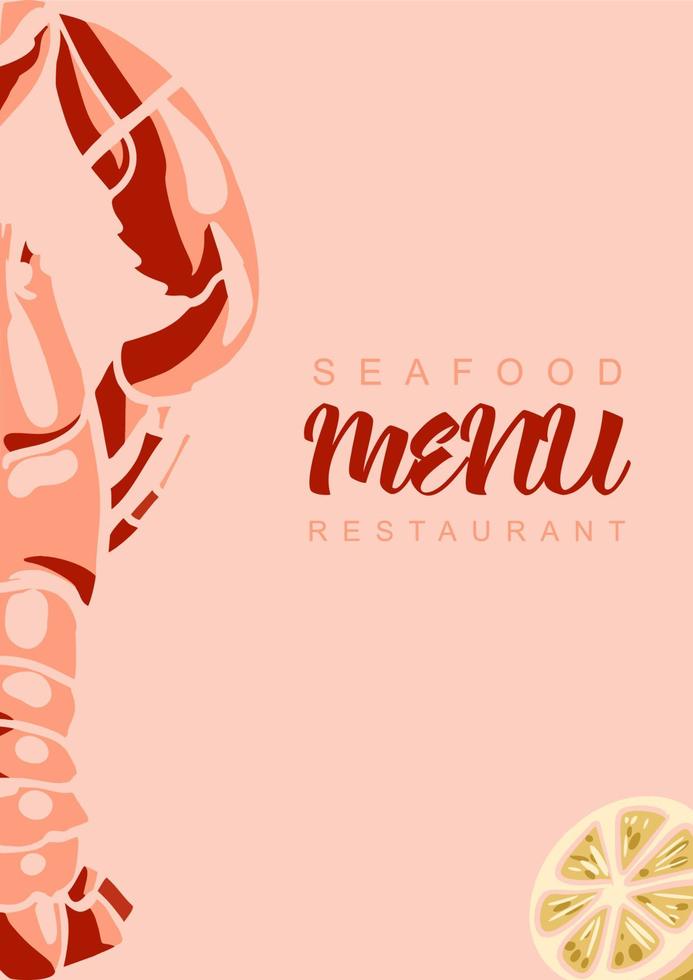 boceto vectorial de mariscos con langosta y una rodaja de limón. Delicadeza de marisco dibujada a mano, restaurante de café y menú de marisco, diseño de embalaje. vector