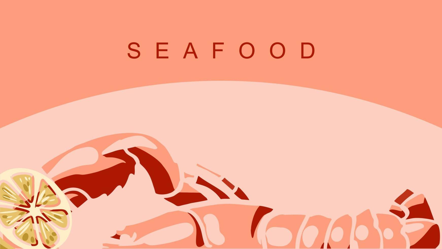 Vector sketch of seafood with lobster and a slice of lemon. Hand drawn seafood delicacy, cafe restaurant and seafood menu, packaging design. Seafood banner