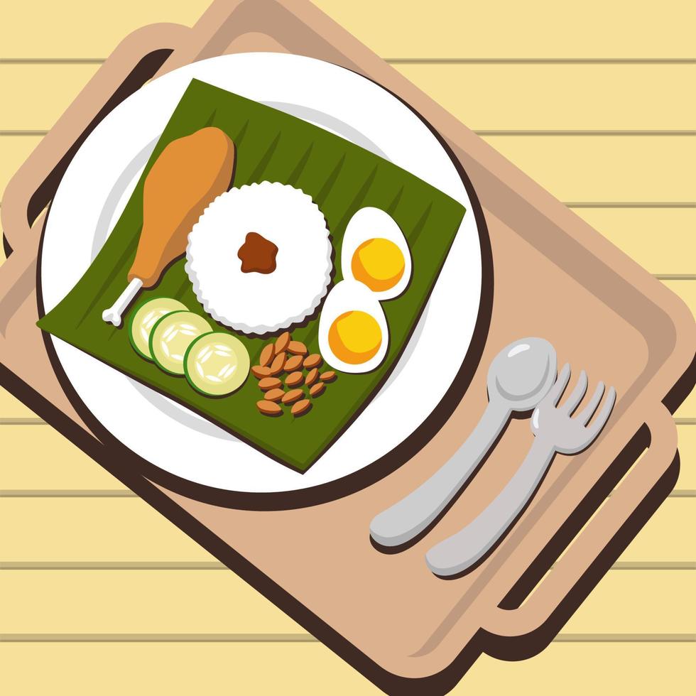 diseño de vector de ilustración de estilo plano nasi lemak