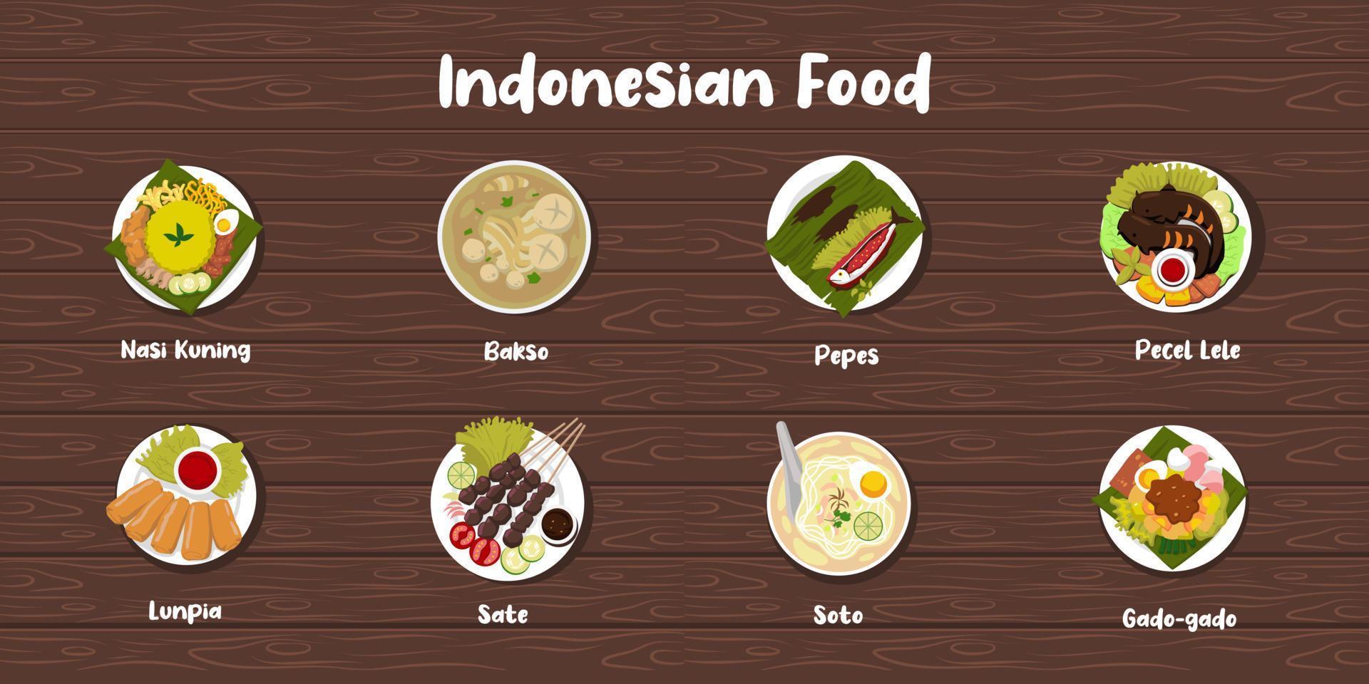 indonesian food flat style illustration design vector