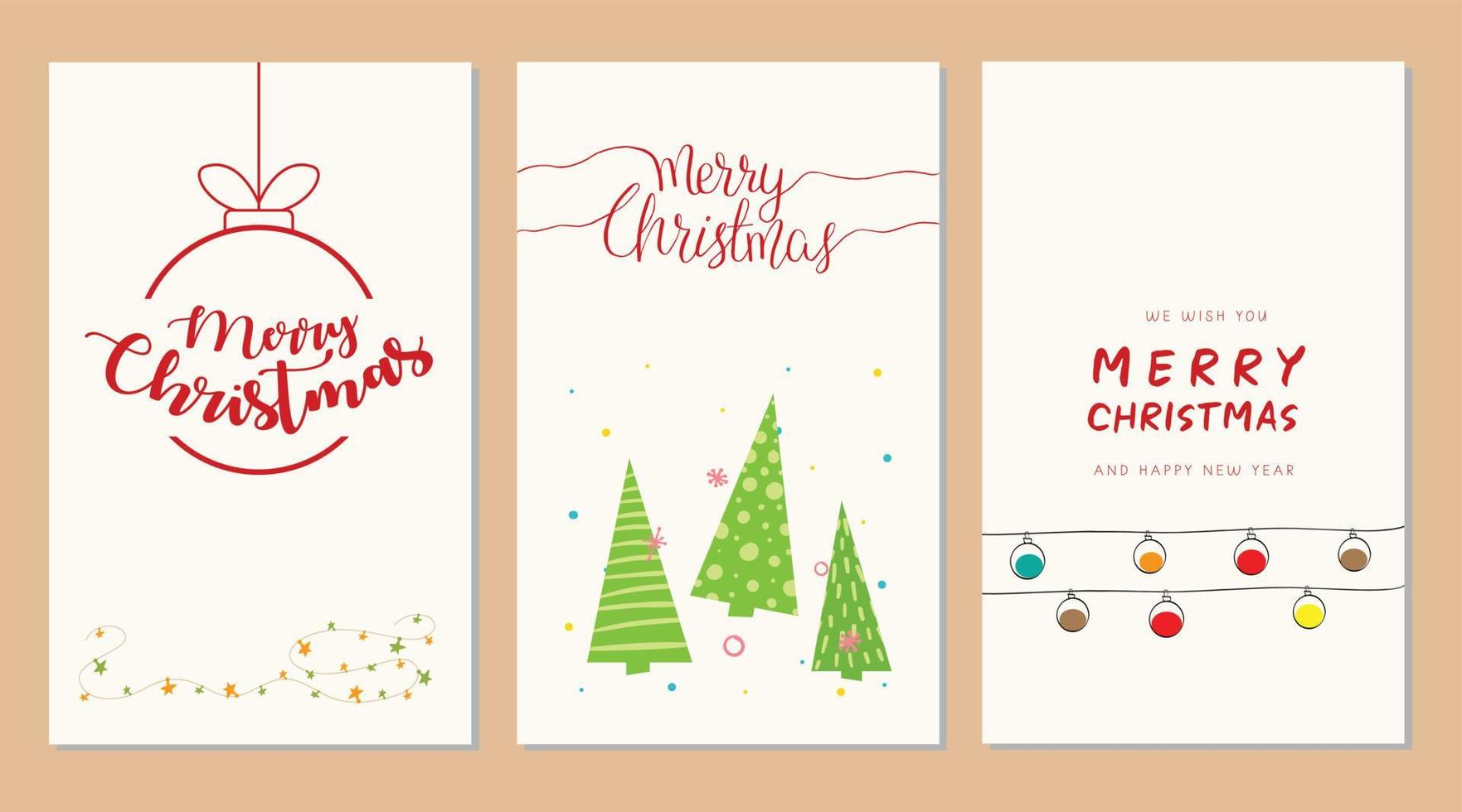 Christmas cards design set with Christmas tree, Vector illustration