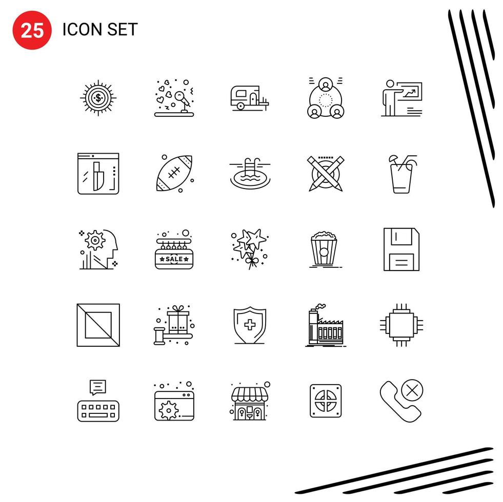 Line Pack of 25 Universal Symbols of people employee microphone company camp Editable Vector Design Elements