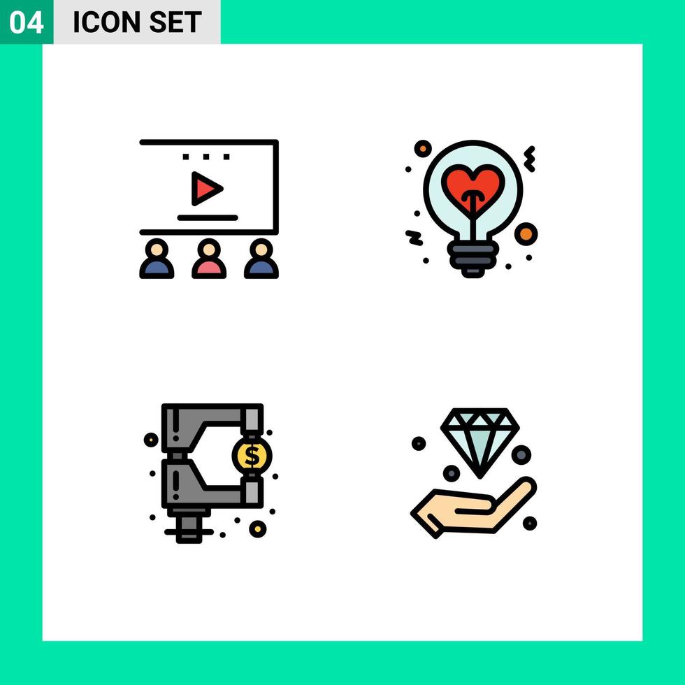 User Interface Pack of 4 Basic Filledline Flat Colors of online advertisement funds video tutorials heart regulation Editable Vector Design Elements