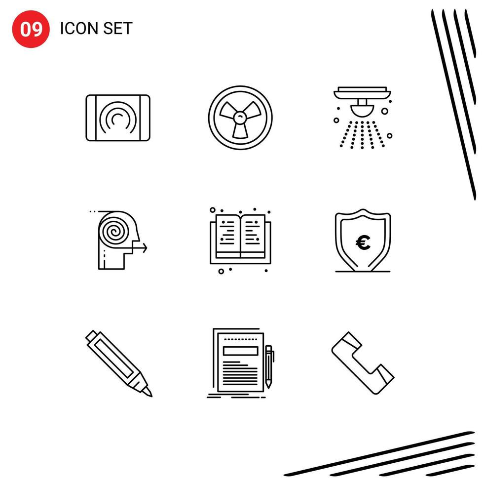 Mobile Interface Outline Set of 9 Pictograms of knowledge focusing alert focus business Editable Vector Design Elements