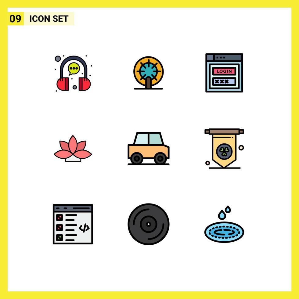 Modern Set of 9 Filledline Flat Colors Pictograph of automobile lotus ship india web security Editable Vector Design Elements