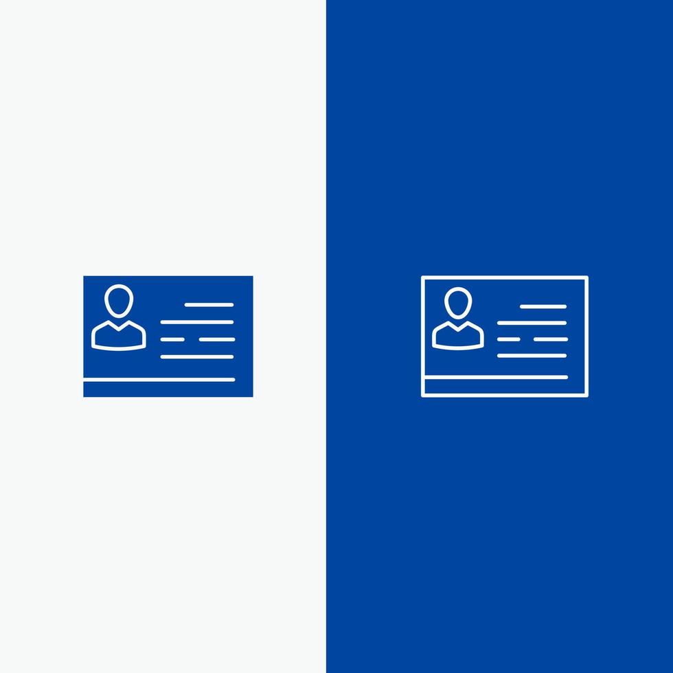 licencia para trabajar tarjeta de licencia tarjeta de identidad línea de identificación y glifo icono sólido banner azul línea y glifo icono sólido banner azul vector