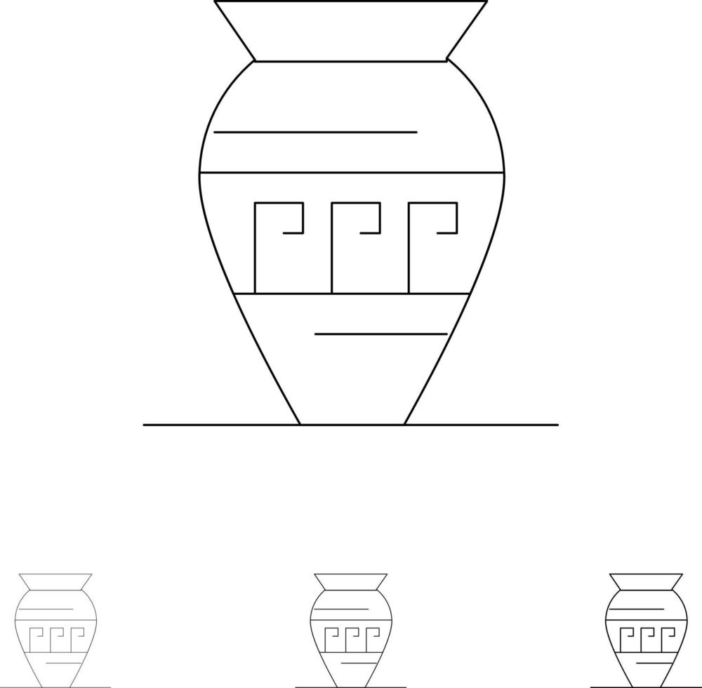 Amphora Ancient Jar Emojis Jar Greece Bold and thin black line icon set vector
