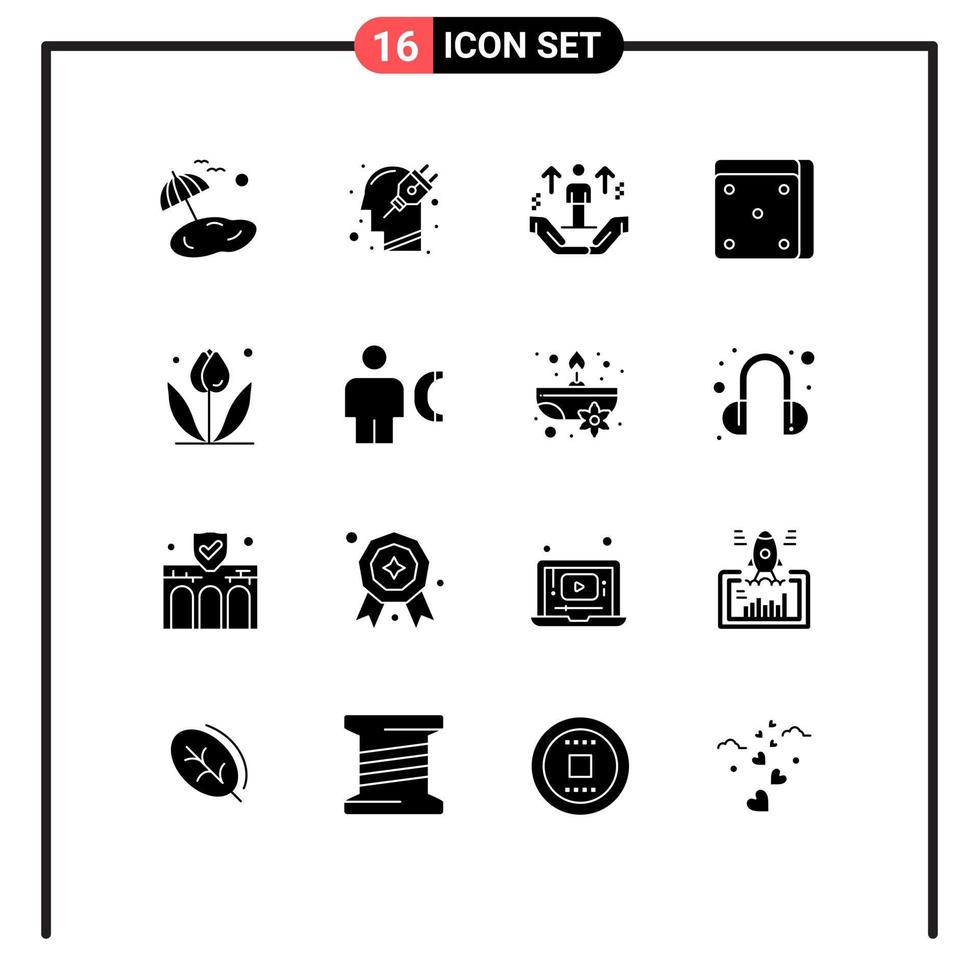 16 User Interface Solid Glyph Pack of modern Signs and Symbols of flower dice plugin casino support Editable Vector Design Elements