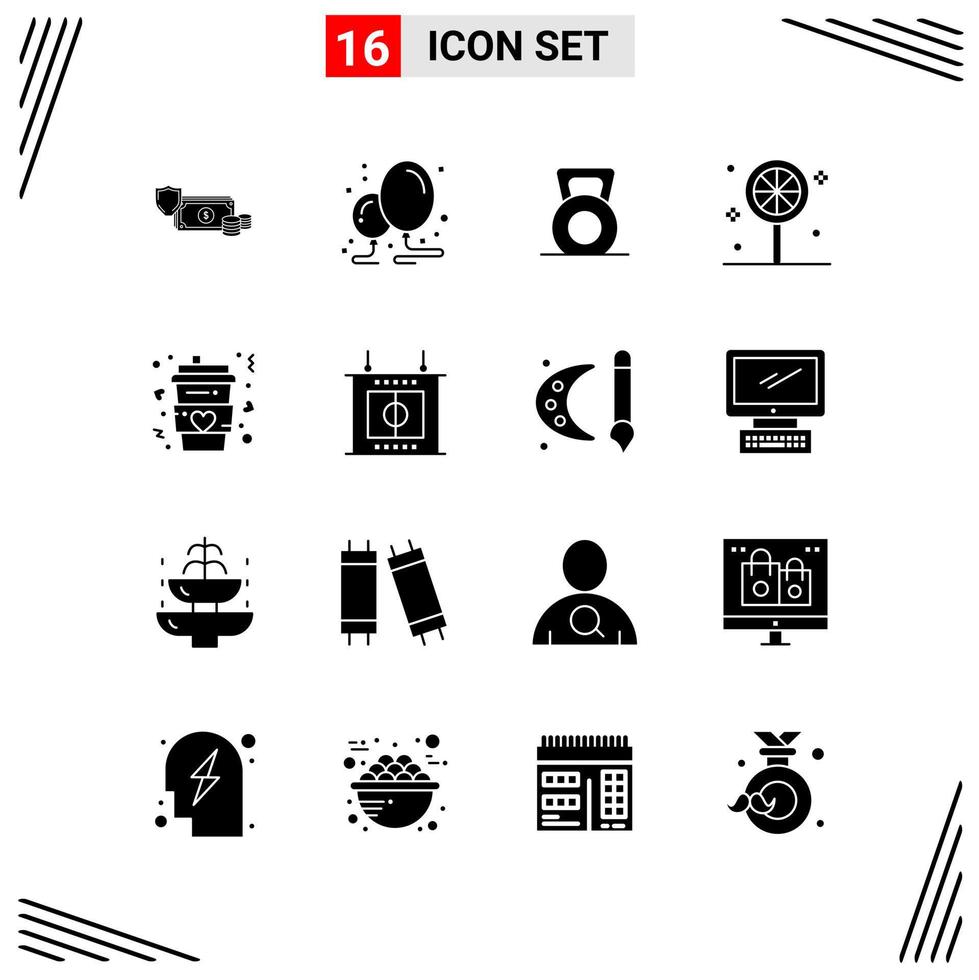 16 iconos de estilo sólido basados en cuadrícula símbolos de glifos creativos para el diseño de sitios web signos de iconos sólidos simples aislados en fondo blanco conjunto de 16 iconos vector