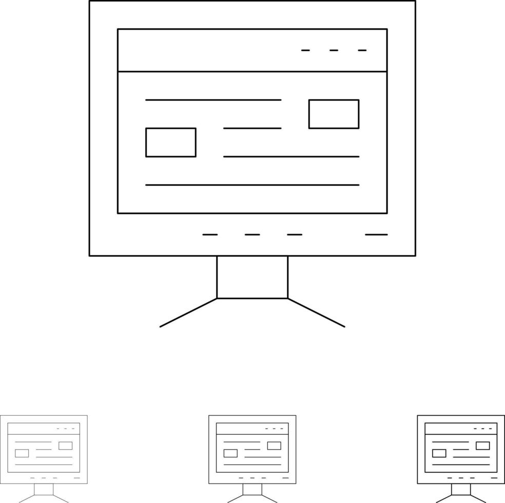 Computer Online Study Education Bold and thin black line icon set vector
