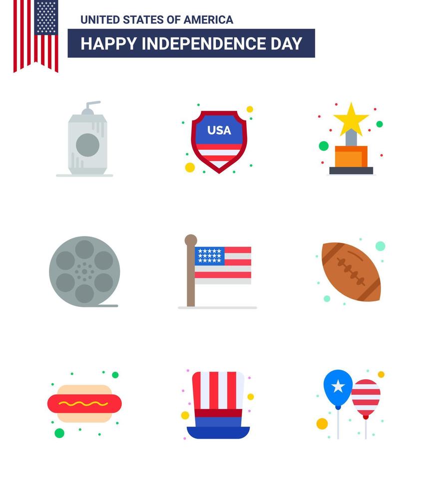 4th July USA Happy Independence Day Icon Symbols Group of 9 Modern Flats of united flag achievement american play Editable USA Day Vector Design Elements