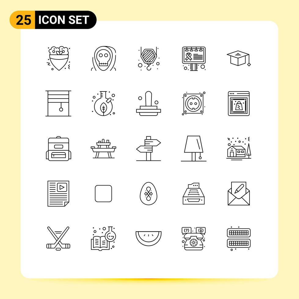 Stock Vector Icon Pack of 25 Line Signs and Symbols for education sign monster awareness advertisement Editable Vector Design Elements