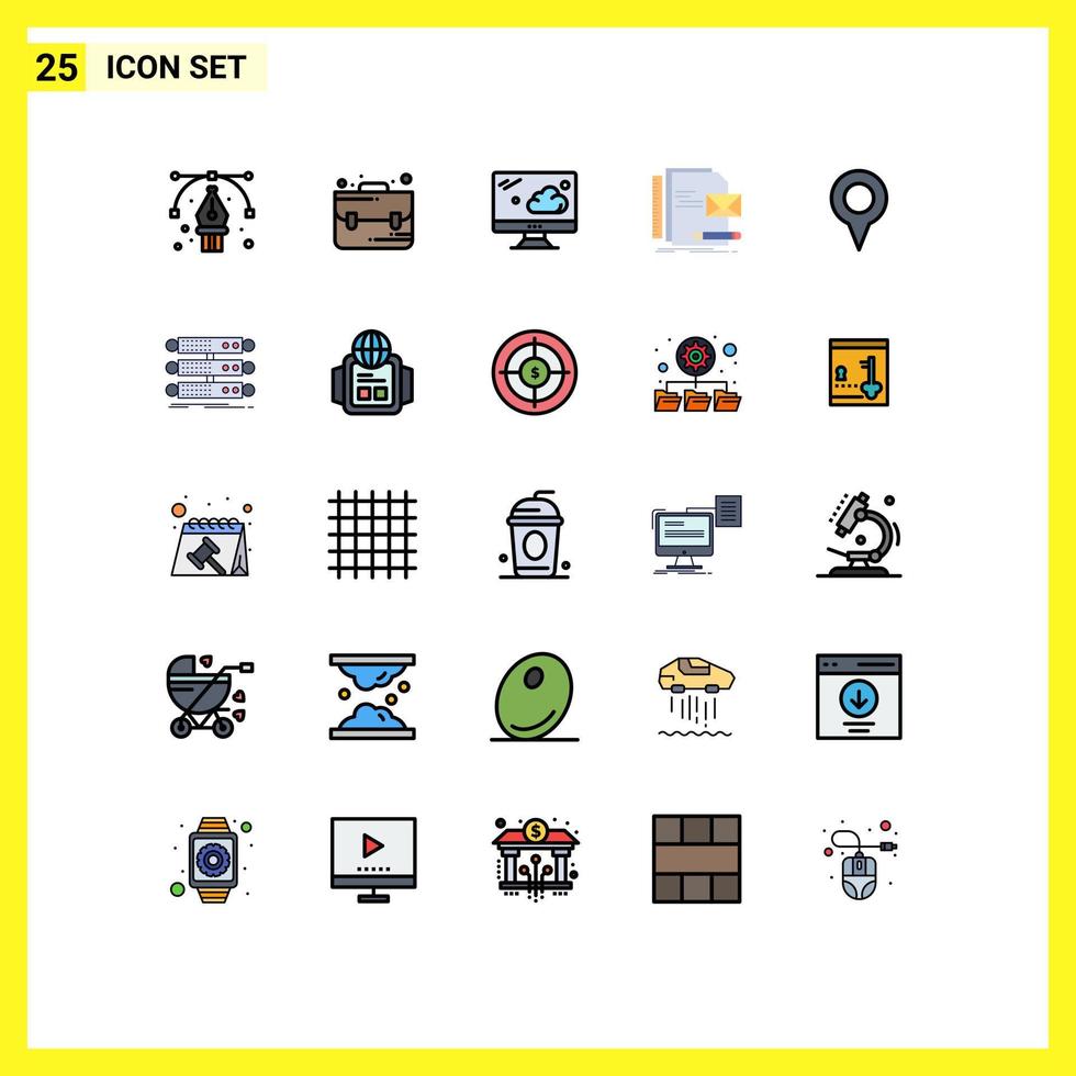 25 Thematic Vector Filled line Flat Colors and Editable Symbols of map geo location monitor presentation identity Editable Vector Design Elements