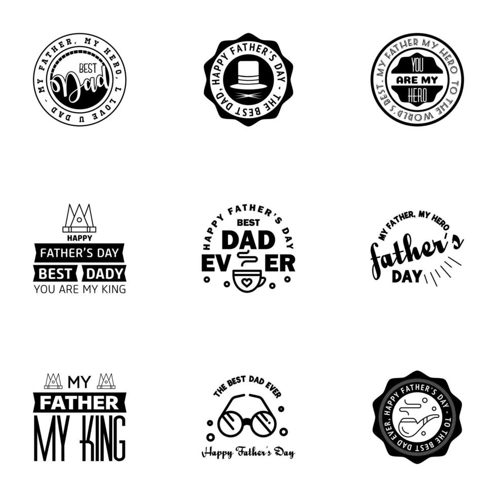 Happy fathers day 9 Black vintage retro type font Illustrator eps10 Editable Vector Design Elements