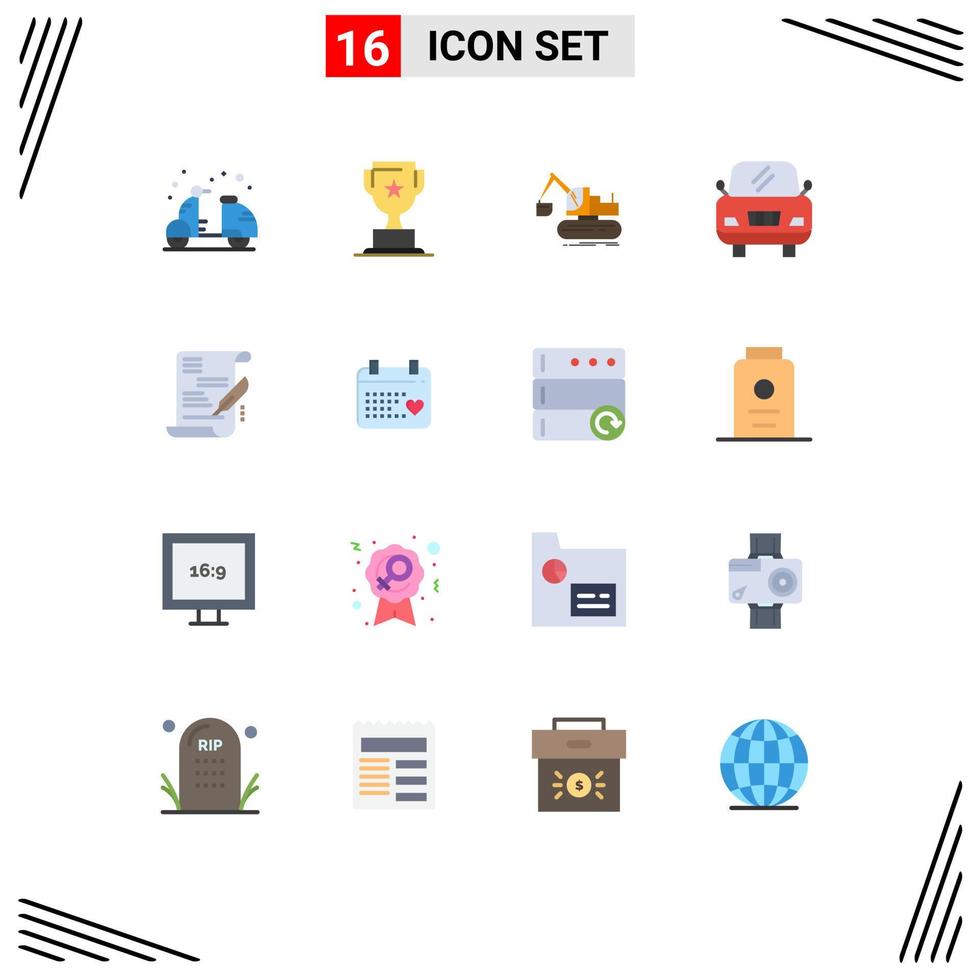 Set of 16 Commercial Flat Colors pack for document agreement marketing vehicle truck Editable Pack of Creative Vector Design Elements