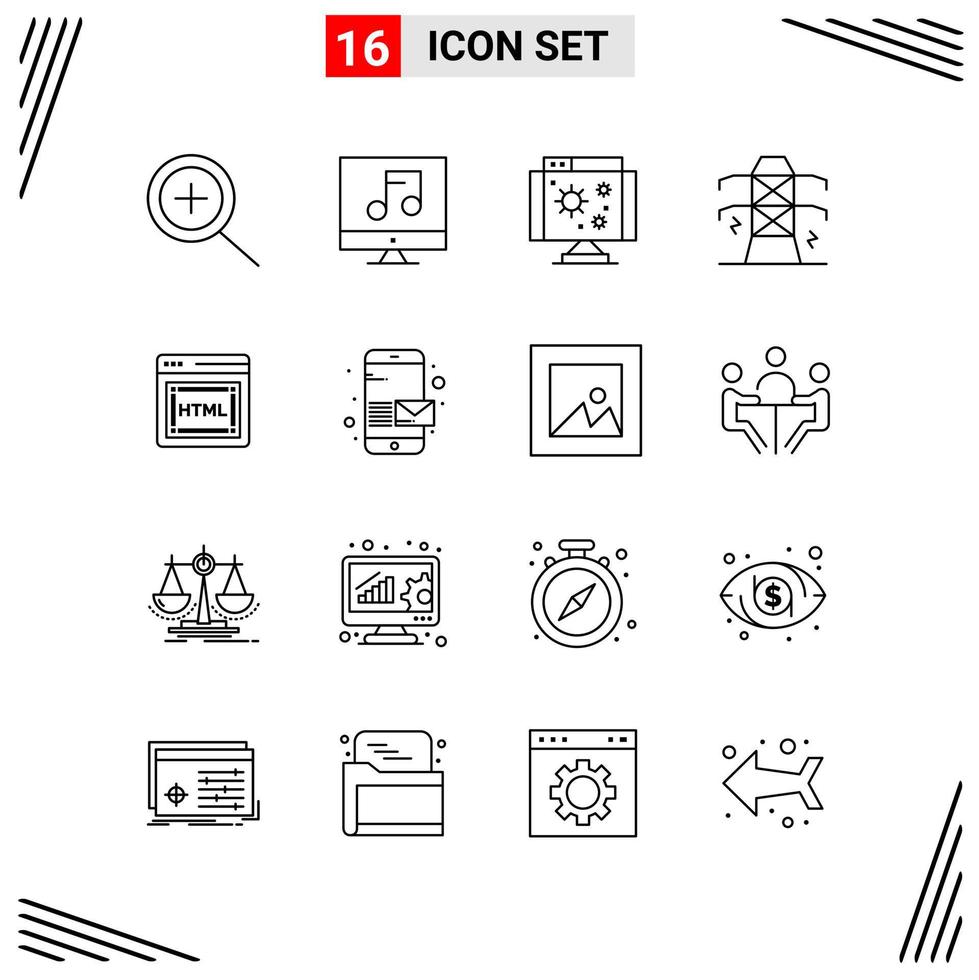 16 Icons Line Style Grid Based Creative Outline Symbols for Website Design Simple Line Icon Signs Isolated on White Background 16 Icon Set vector