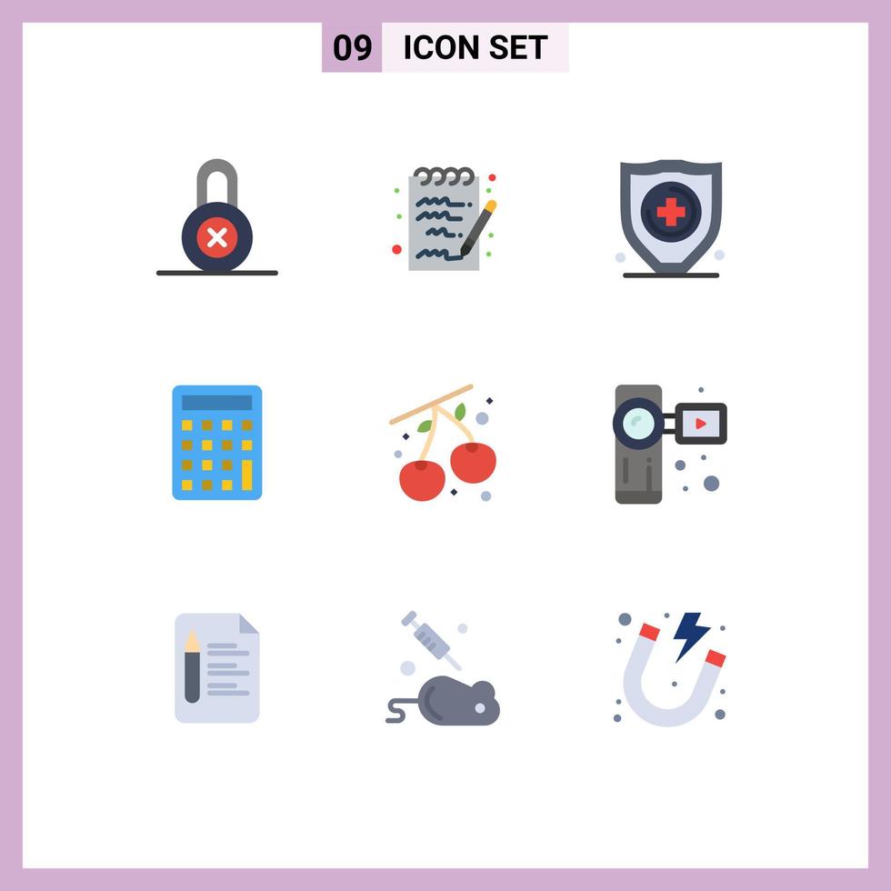 paquete de iconos vectoriales de stock de 9 signos y símbolos de línea para elementos de diseño vectorial editables de bayas de comida de seguridad de videocámara vector