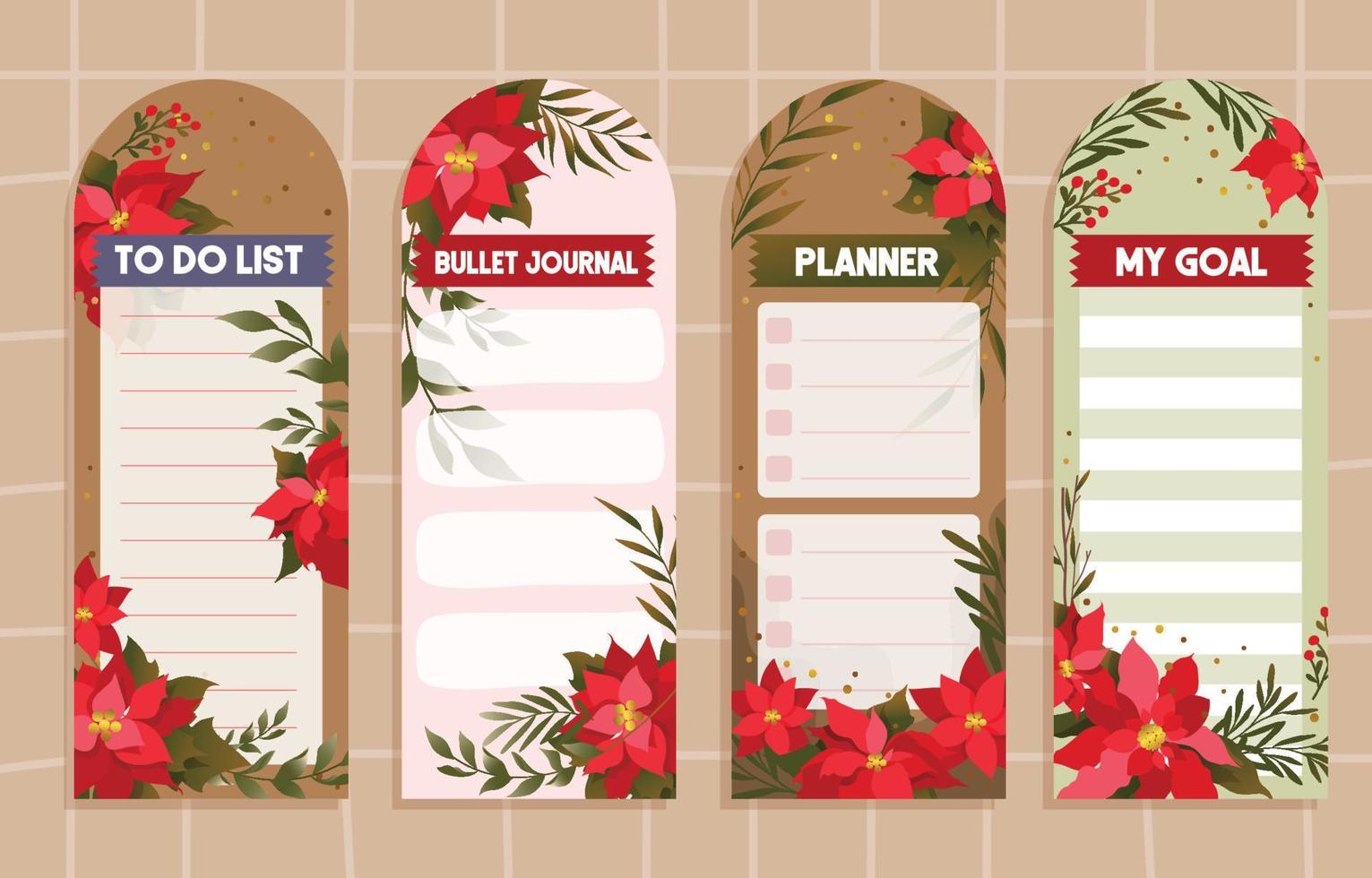 Poinsettias Journal Template Sticker vector