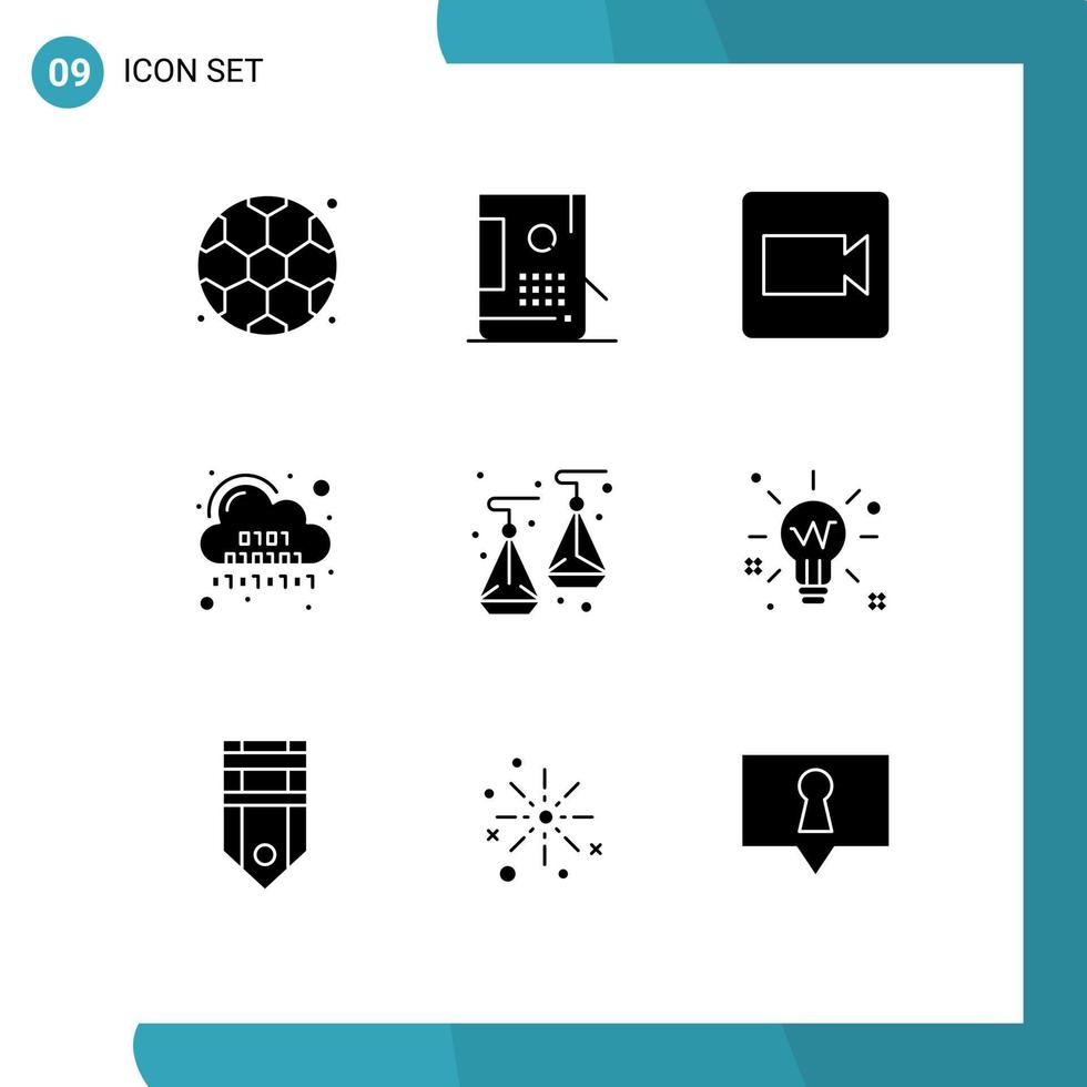 Universal Icon Symbols Group of 9 Modern Solid Glyphs of jewelry server camera digital cloud Editable Vector Design Elements