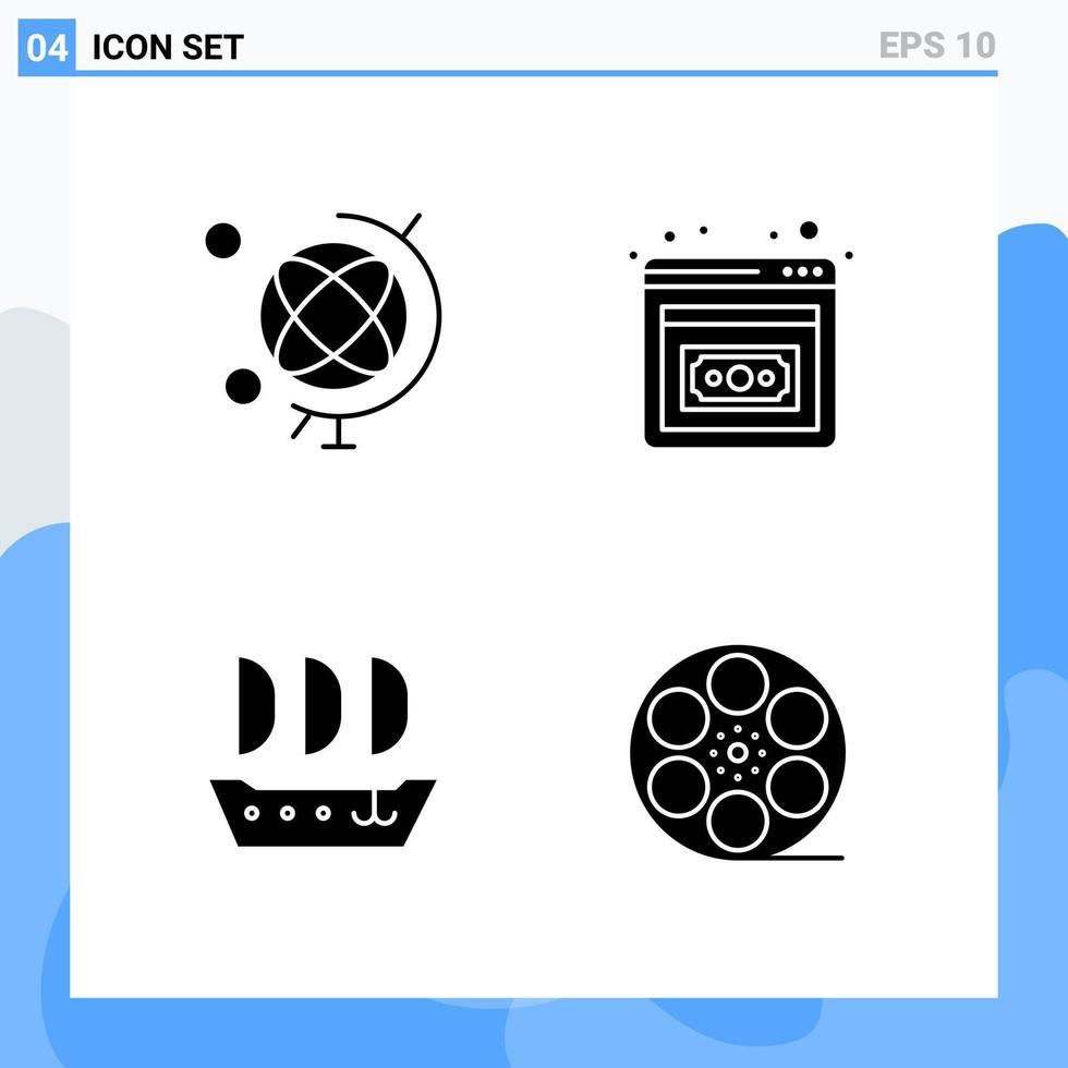Modern 4 solid style icons Glyph Symbols for general use Creative Solid Icon Sign Isolated on White Background 4 Icons Pack Creative Black Icon vector background