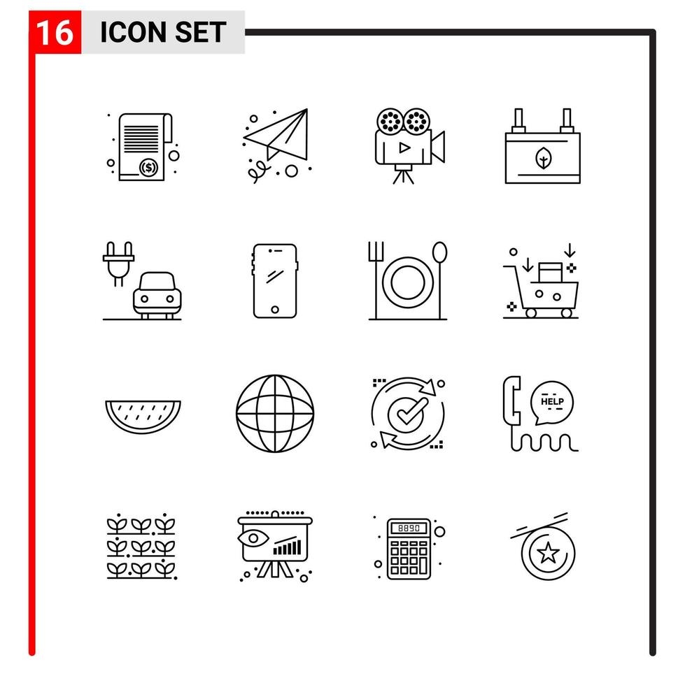 16 íconos generales para el diseño de sitios web, impresión y aplicaciones móviles 16 símbolos de esquema signos aislados en fondo blanco 16 icon pack creative black icon vector background