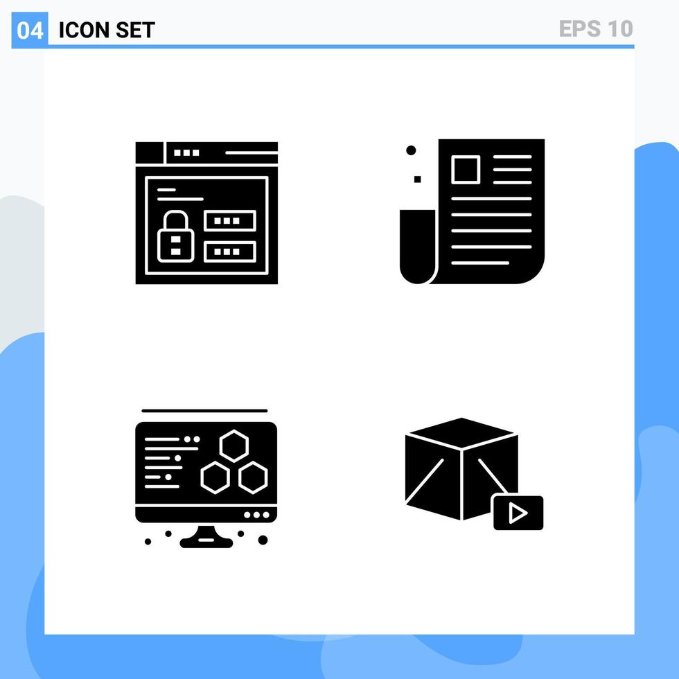Modern 4 solid style icons Glyph Symbols for general use Creative Solid Icon Sign Isolated on White Background 4 Icons Pack Creative Black Icon vector background