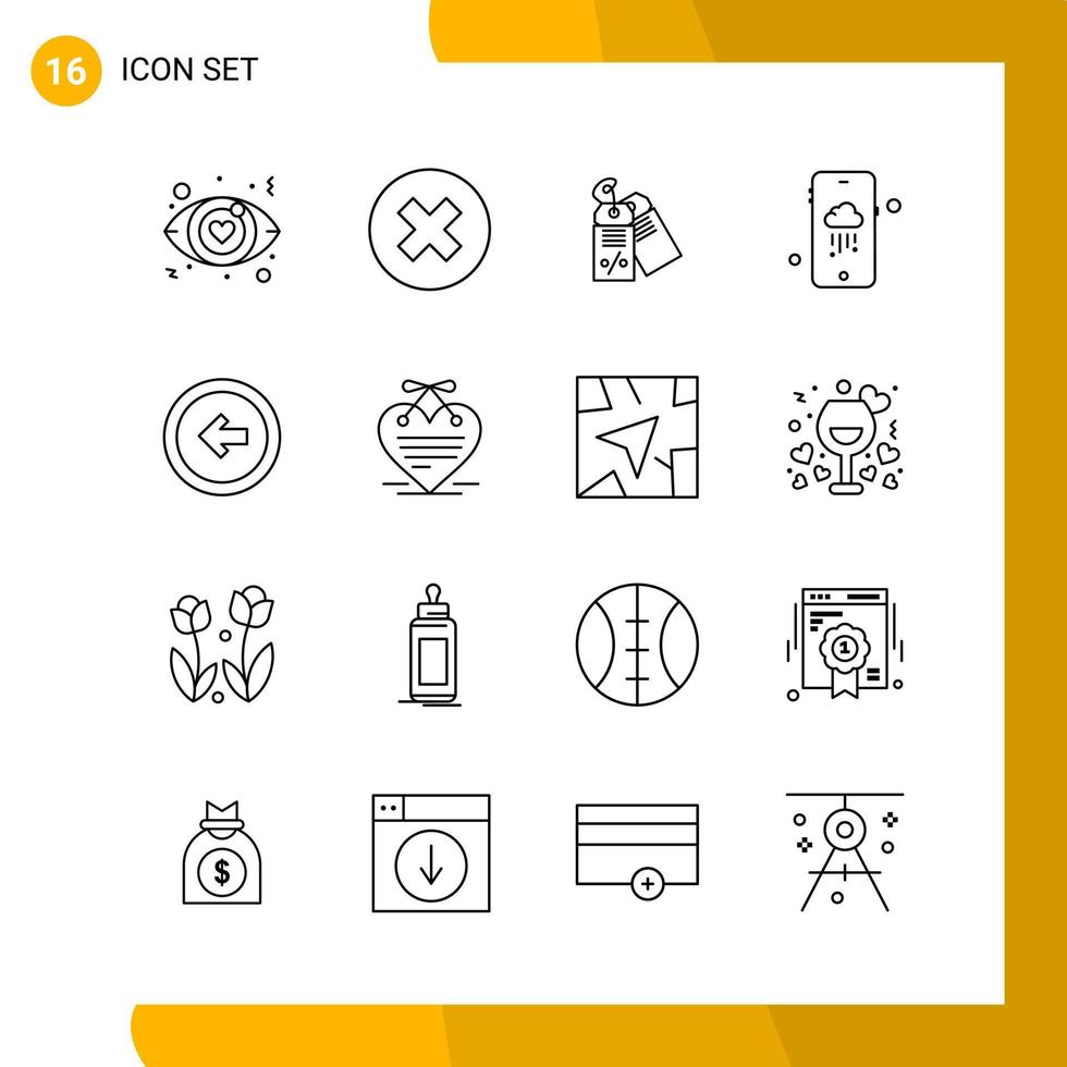 16 Icon Set Line Style Icon Pack Outline Symbols isolated on White Backgound for Responsive Website Designing Creative Black Icon vector background