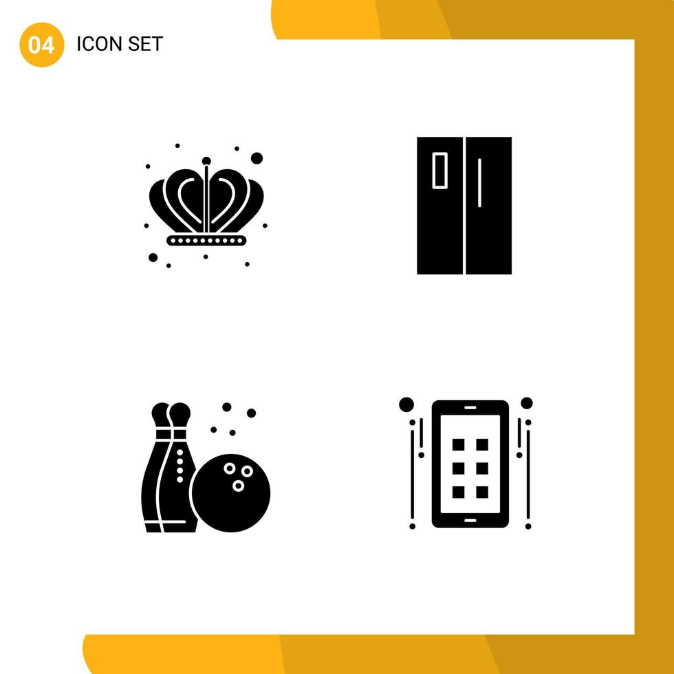 Set of 4 Vector Solid Glyphs on Grid for crown hobbies appliances refrigerator marketing Editable Vector Design Elements